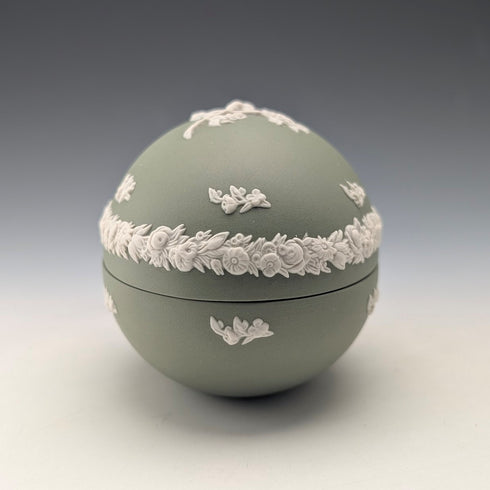 British Vintage Wedgwood Jasperware Egg-Shaped Trinket Box, Green